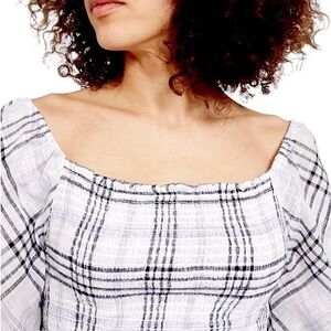 INC INTERNATIONAL CONCEPTS Ivory Plaid Square Neck Top • MSRP $70.00